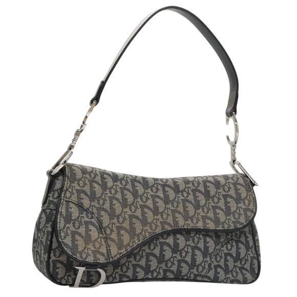 DIOR Trotter Canvas Saddle Shoulder Bag Navy Silver - Picture 1 of 14